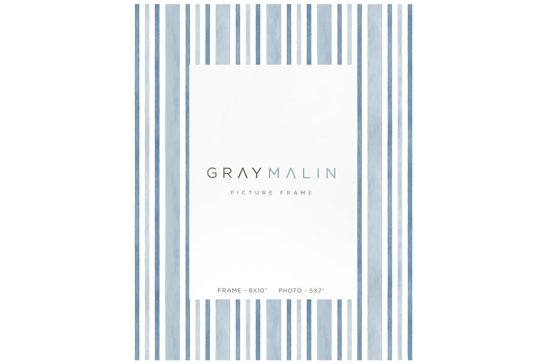 The Cabana Stripe Vertical Picture Frame - Indigo Blue by Gray Malin