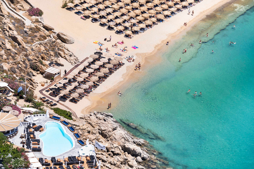 Photography by Gray Malin of JackieO', Super Paradise Beach, Mykonos