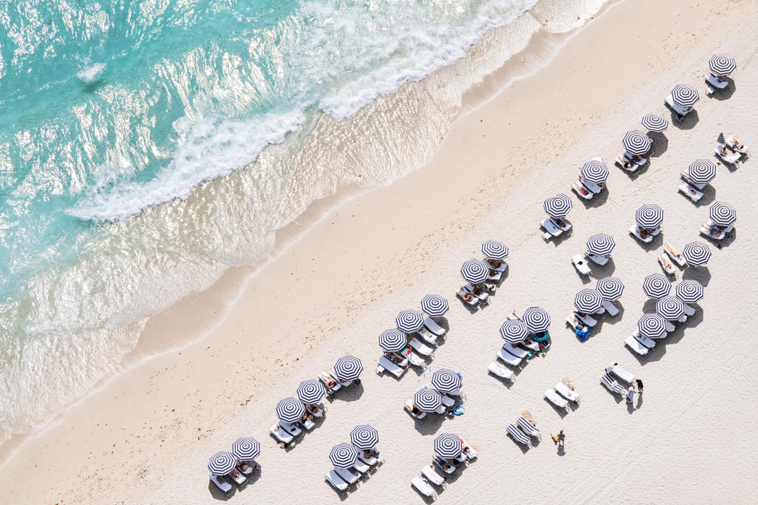 Photography by Gray Malin of Navy Striped Umbrellas, Sunny Isles Beach, Florida