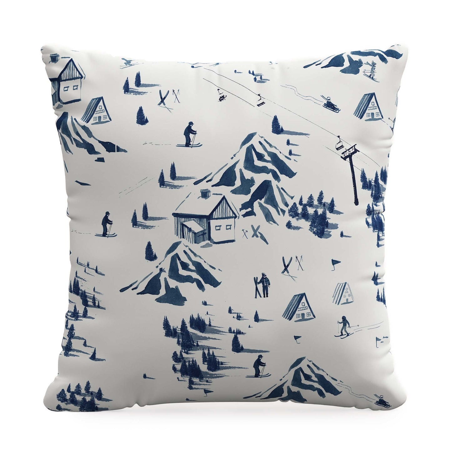 The Ski Toile Pillow, Blue