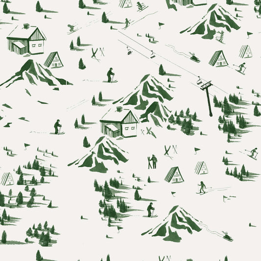 The Ski Toile Pillow, Green