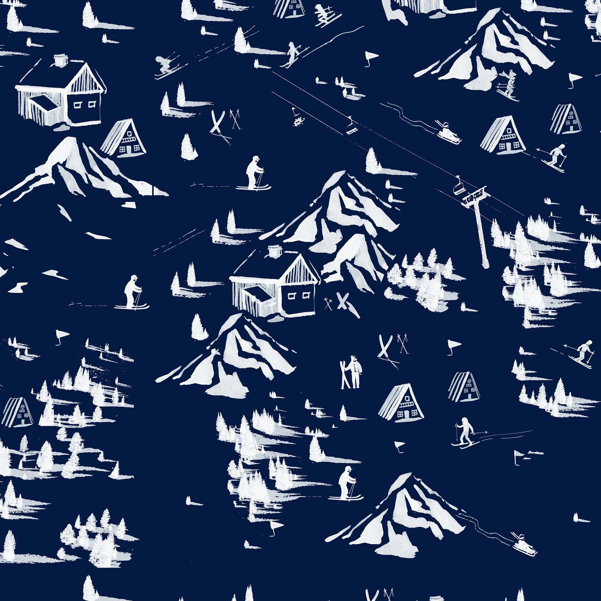 The Ski Toile Pillow, Navy