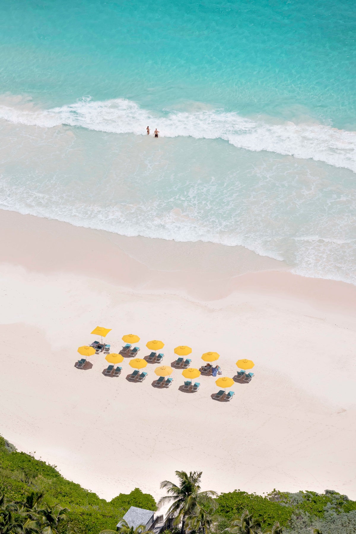 Yellow Umbrellas Vertical, Valentines Resort, Harbour Island, Bahamas