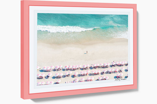 Product image for Pink and White Umbrellas, Cape May, New Jersey, Pink Frame