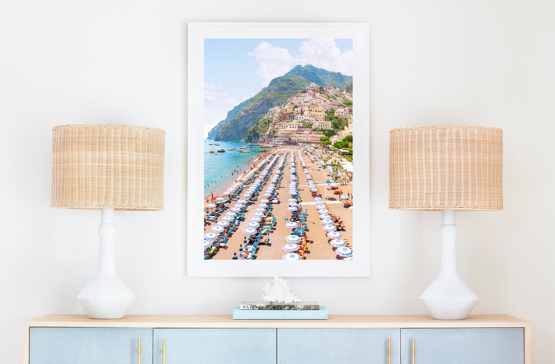 Positano Blue Umbrellas Vertical