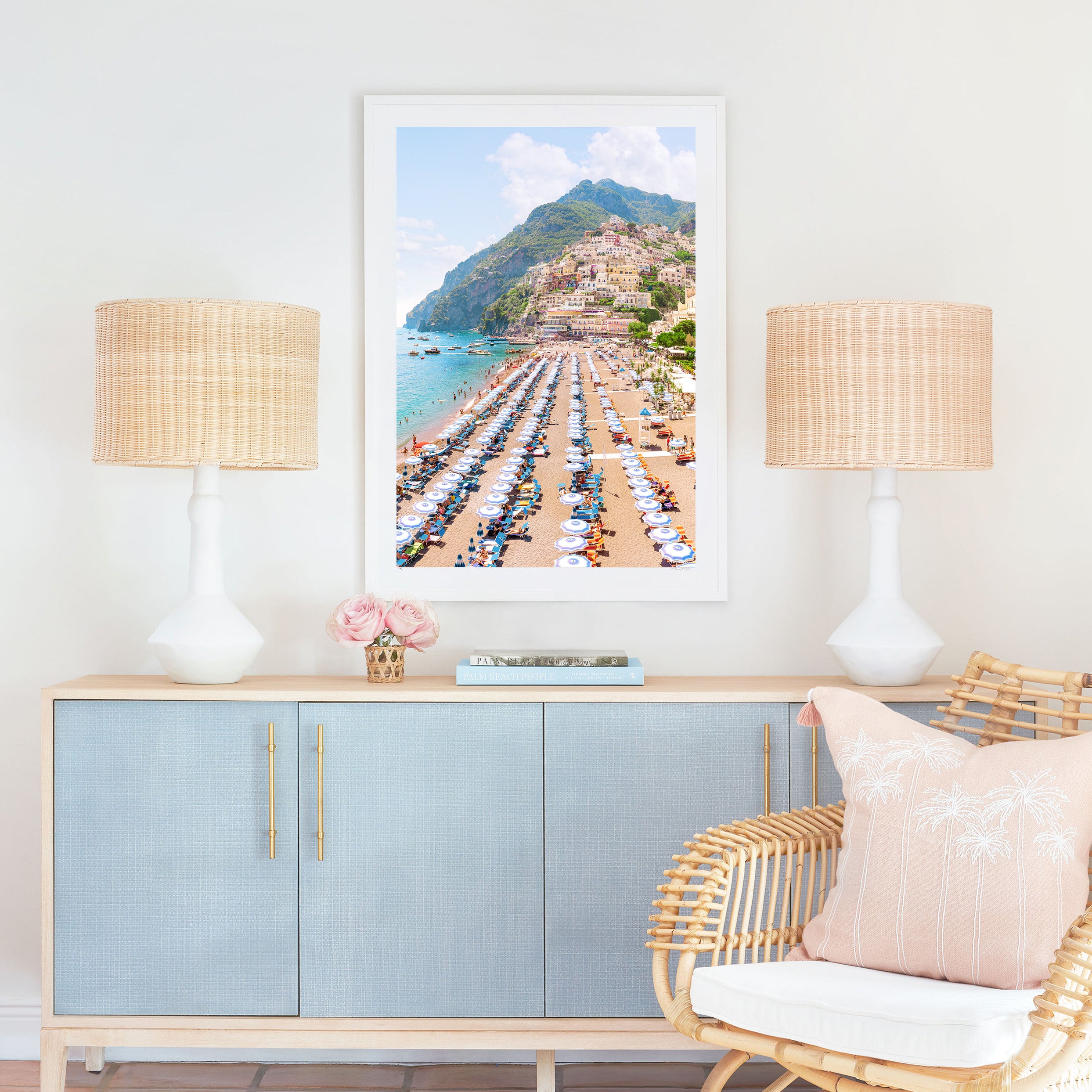 Positano Blue Umbrellas Vertical