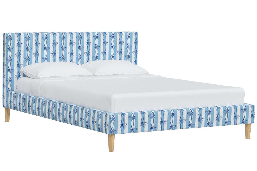 The Platform Bed, Cabana Stripe Palms Blue