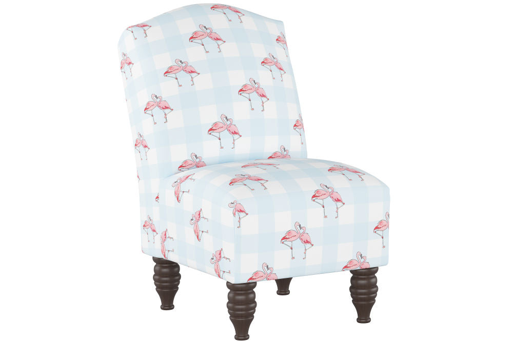 The Camel Back Chair, Flamingo Gingham Blue