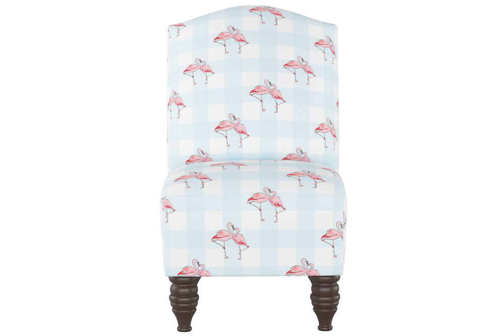 The Camel Back Chair, Flamingo Gingham Blue