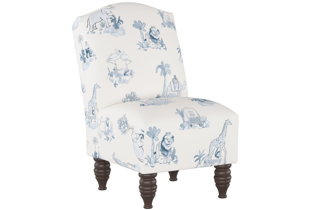 The Camel Back Chair, Toile Blue