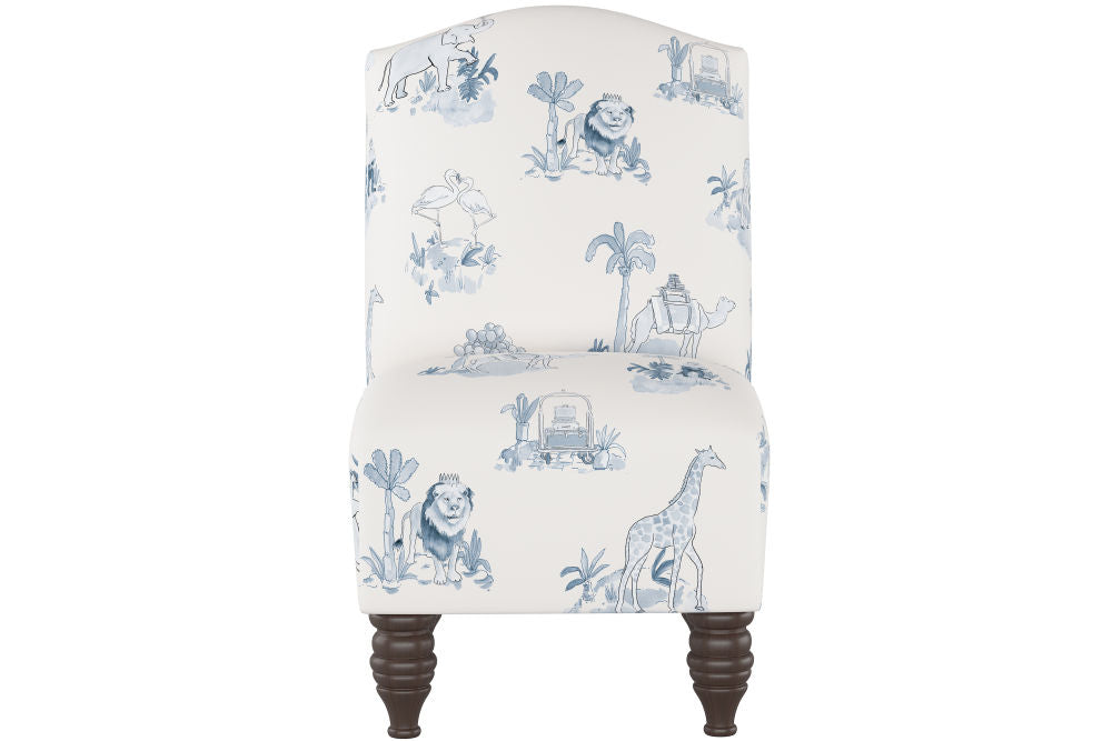 The Camel Back Chair, Toile Blue