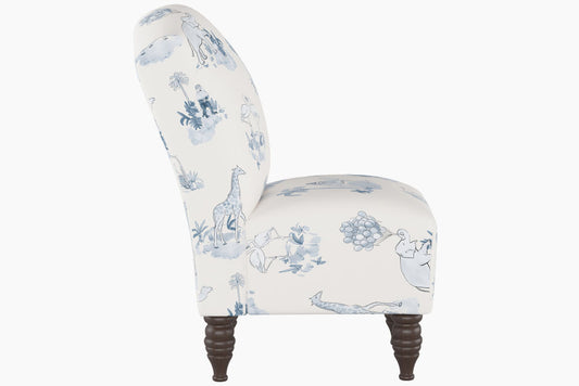 The Camel Back Chair, Toile Blue