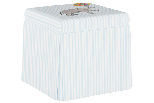 Product image for The Skirted Storage Ottoman, Elephant Stripe Blue