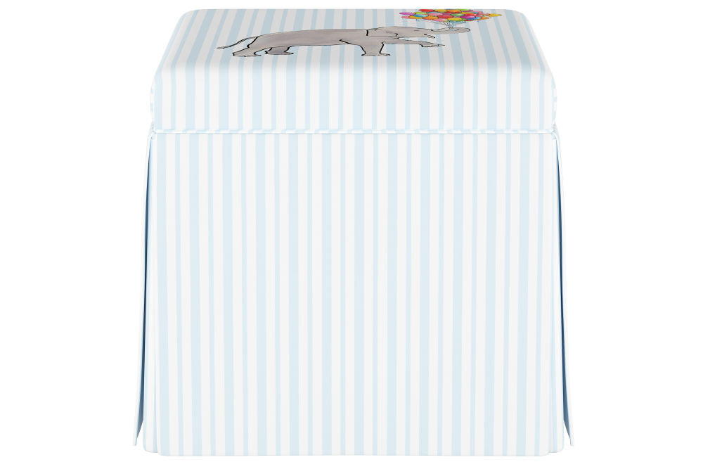 The Skirted Storage Ottoman, Elephant Stripe Blue