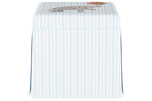 Product image for The Skirted Storage Ottoman, Elephant Stripe Blue