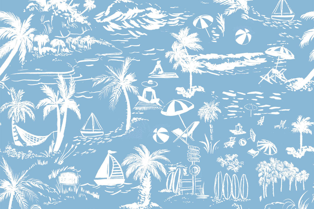 The Ottoman, Beach Toile Blue