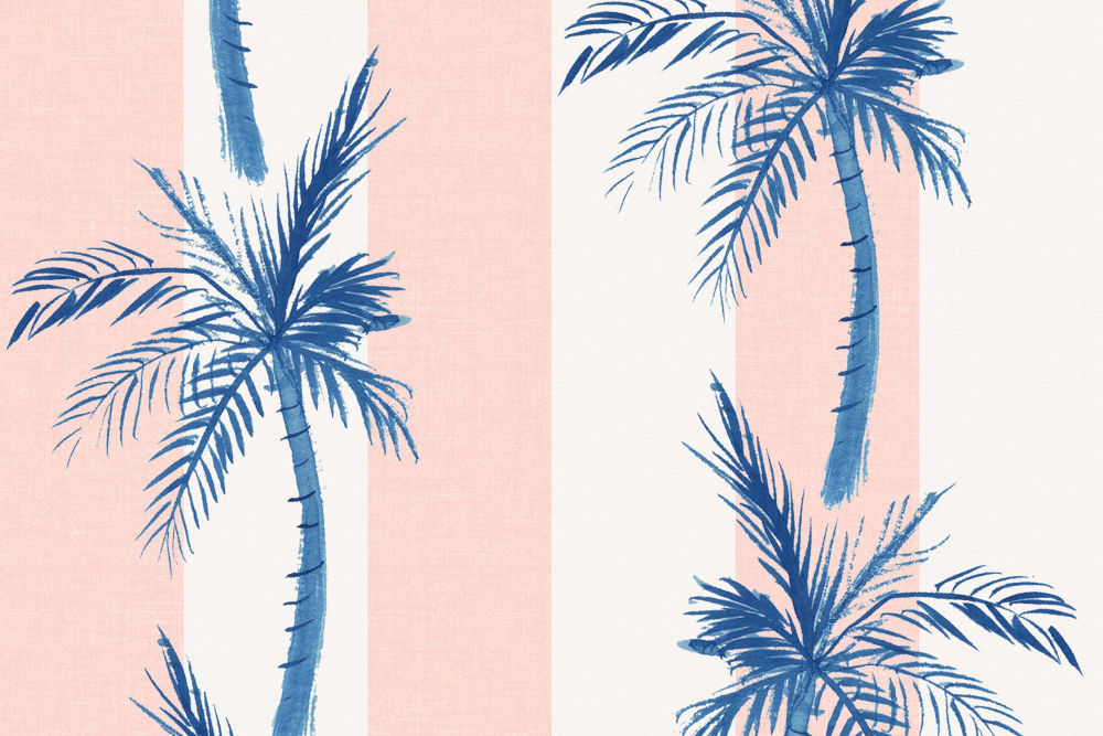 The Ottoman, Cabana Stripe Palms Coral