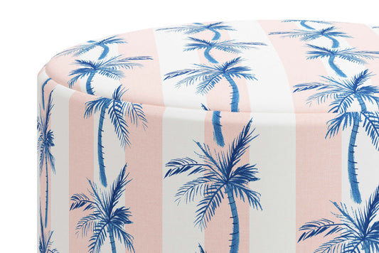 The Ottoman, Cabana Stripe Palms Coral