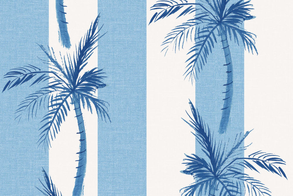 The Ottoman, Cabana Stripe Palms Blue