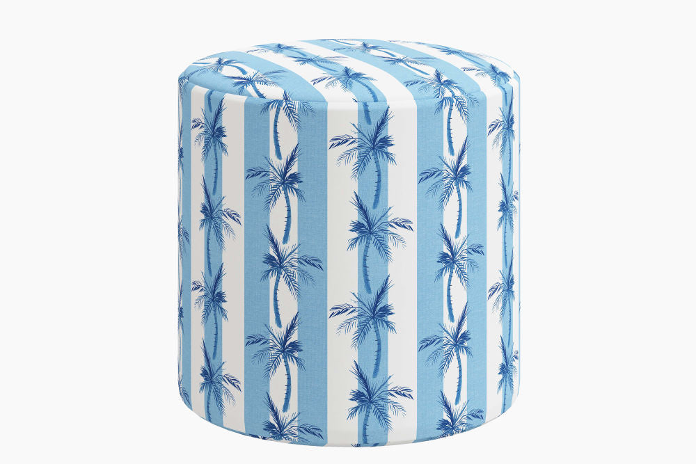 The Ottoman, Cabana Stripe Palms Blue