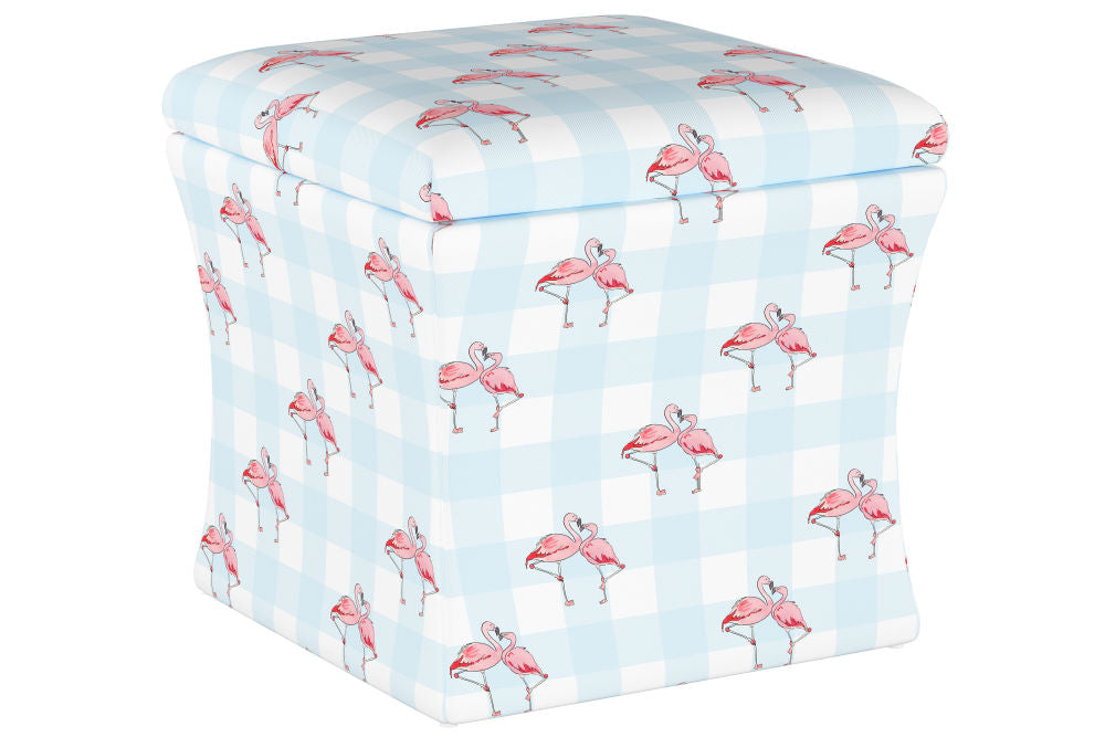 The Storage Ottoman, Flamingo Gingham Blue