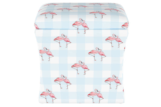 The Storage Ottoman, Flamingo Gingham Blue