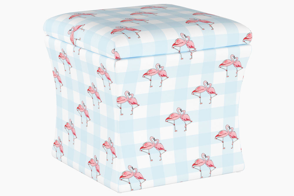 The Storage Ottoman, Flamingo Gingham Blue