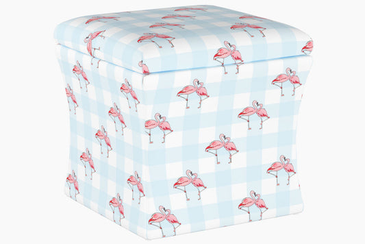 The Storage Ottoman, Flamingo Gingham Blue