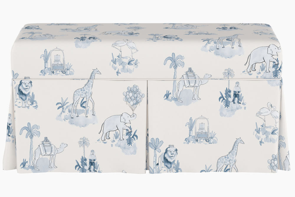 The Skirted Storage Bench, Toile Blue