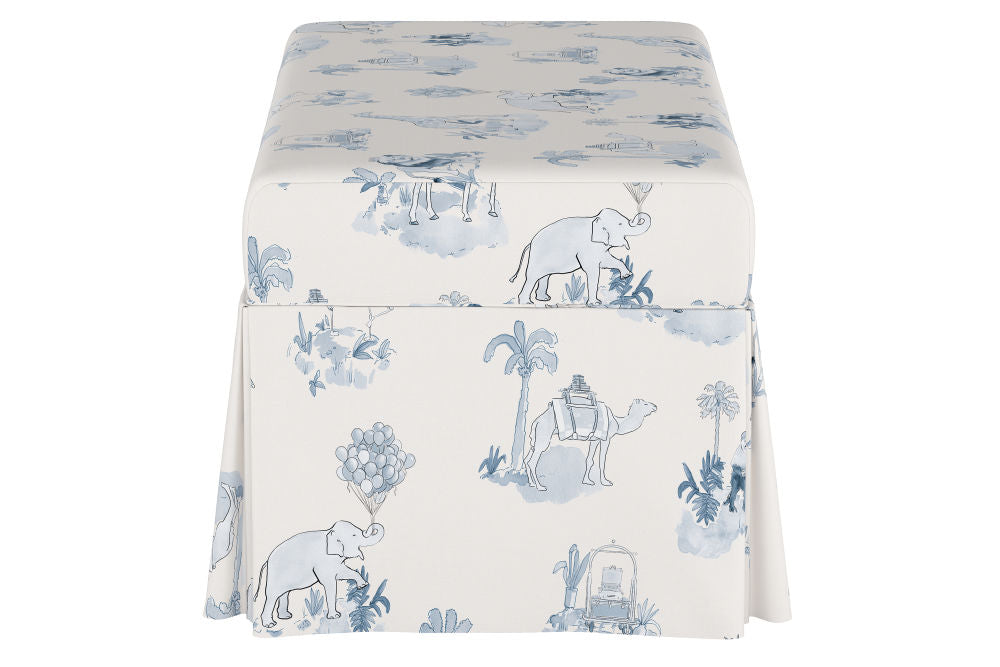 The Skirted Storage Bench, Toile Blue