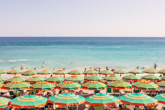 Product image for Green and Orange Umbrellas, Cinque Terre