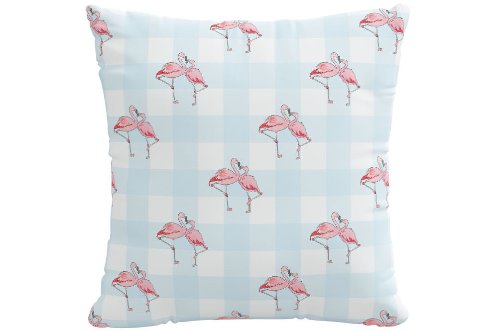 The Decorative Pillow, Flamingo Gingham Blue