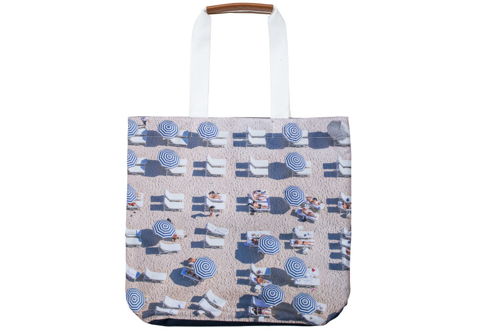 The Navy Striped Umbrellas Tote Bag