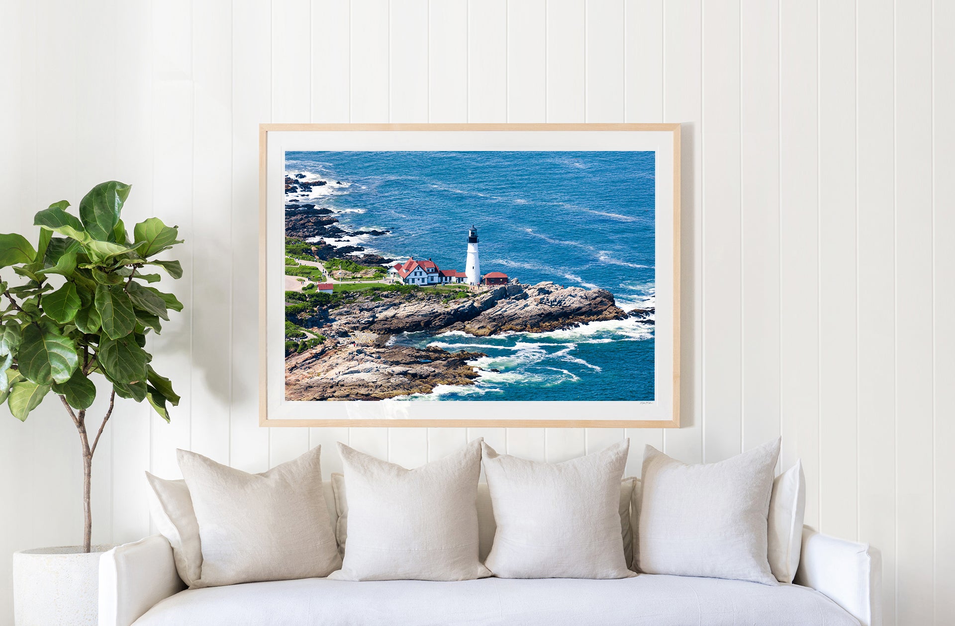 Vintage outlet art painting of white light house Maine of Stockton springs light house signed