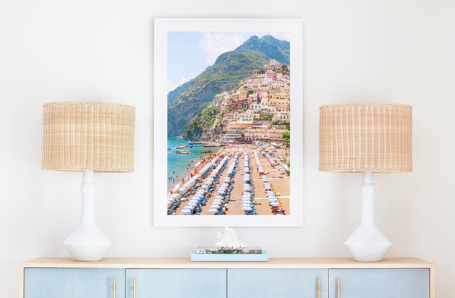 Positano Blue Umbrellas Vertical