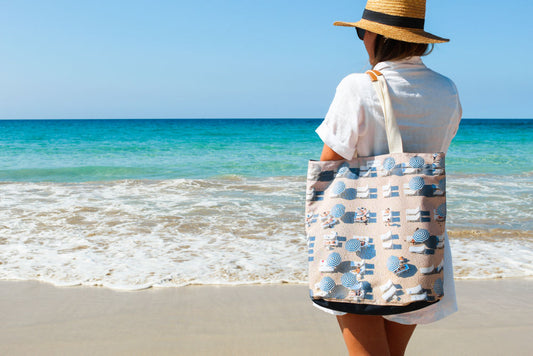 The Navy Striped Umbrellas Tote Bag