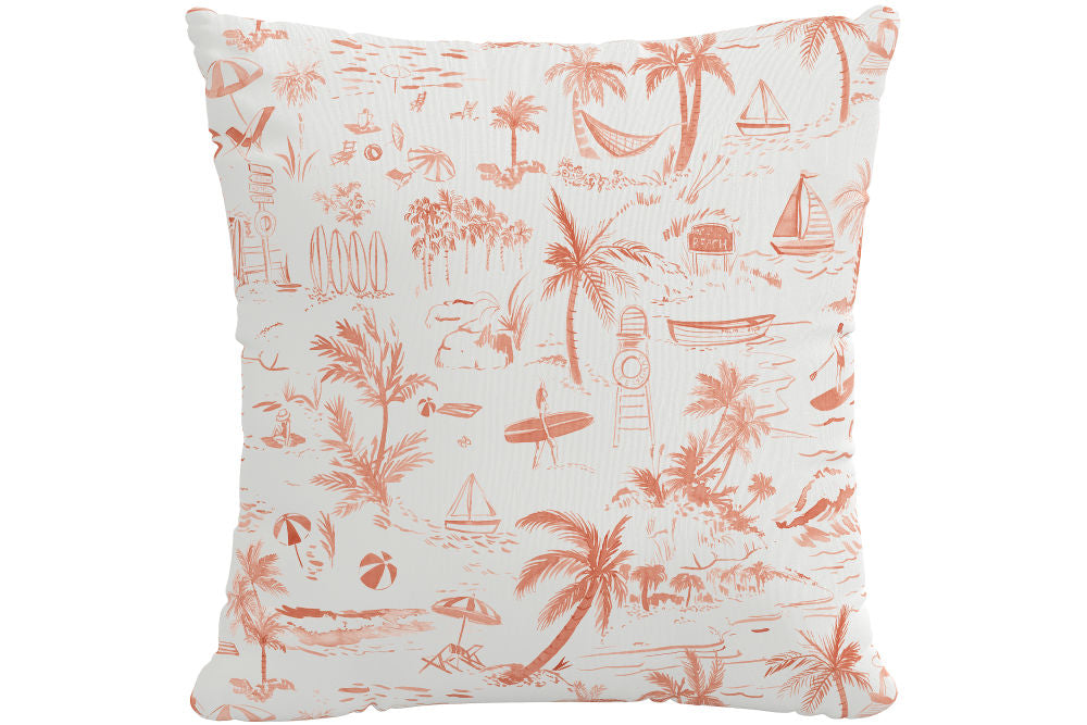 The Beach Toile Pillow, Coral