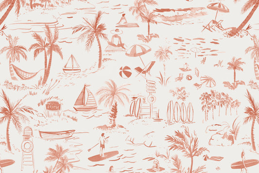 The Beach Toile Pillow, Coral