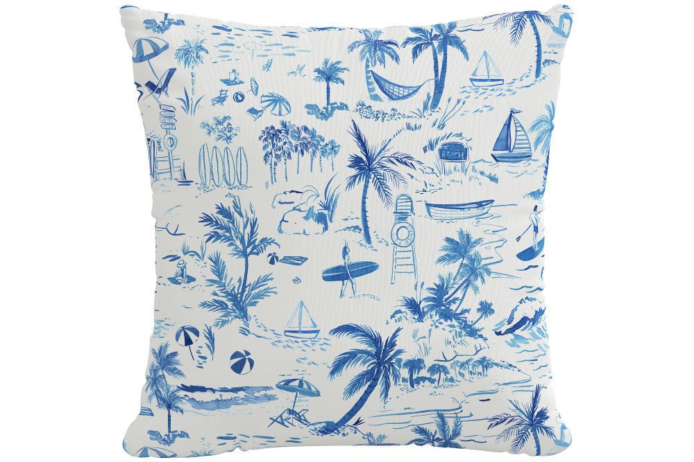 The Beach Toile Pillow, Navy