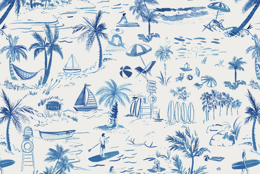 The Beach Toile Pillow, Navy