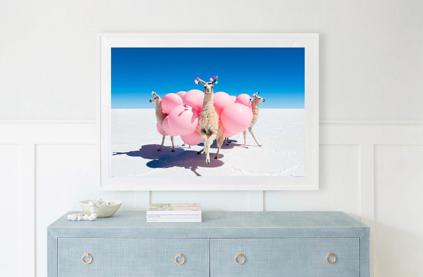 Three Llamas with Pink Balloons